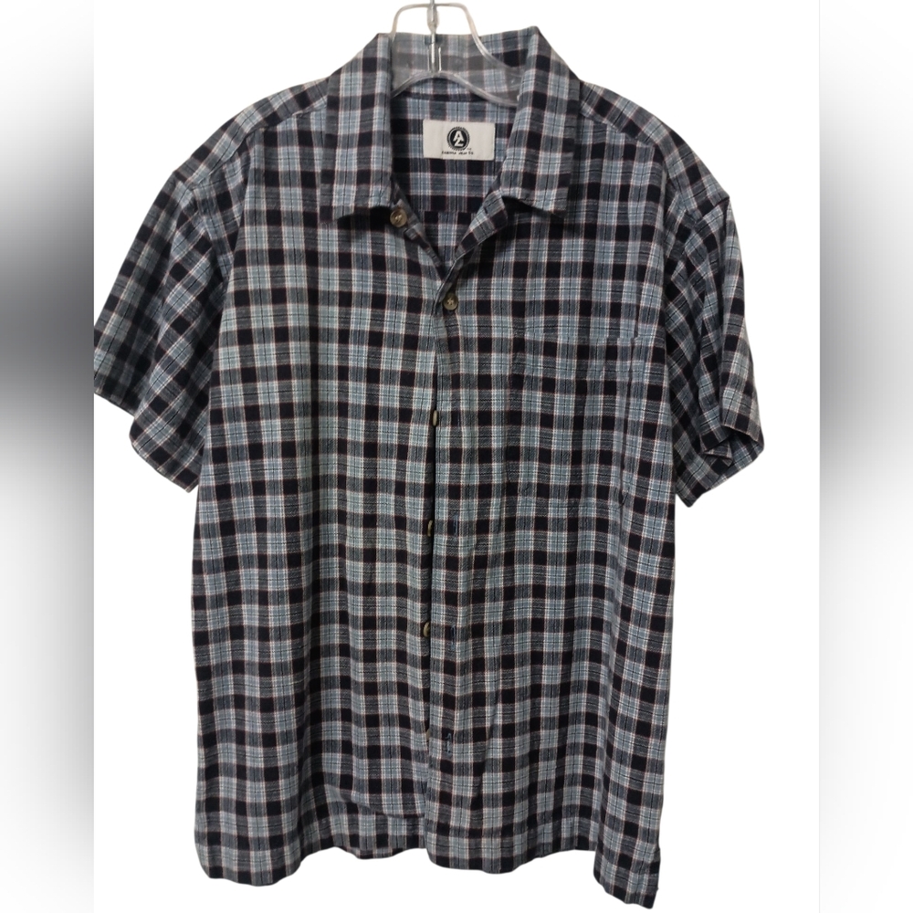 Arizona Jean Company Blue and Black Plaid Button Down Shirt